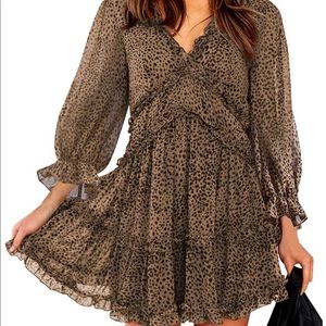 Leopard Ruffle V Neck Open Back Dress
